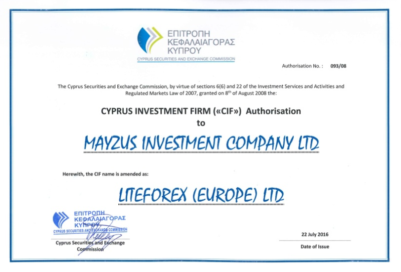 Sàn LiteForex nhận được sự bảo trợ của tổ chức tài chính Cyprus
