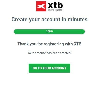 Hoàn tất đăng ký tài khoản trực tiếp XTB